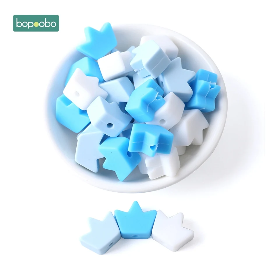 Blue Series Crown Bopoobo 40 шт. Силиконовые бусы для прорезывания зубов, Прорезыватель для зубов, аксессуары, пищевая жемчужина, силиконовая звезда, Прорезыватель для зубов, пустышка, изготовление прорезывателей - Цвет: Blue Series Crown