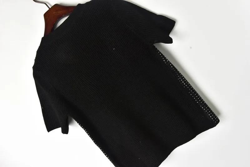 Модная трикотажная женская футболка, летняя Роскошная футболка с круглым вырезом и бисером, женская футболка с коротким рукавом, летние топы для подиума, Женская футболка s
