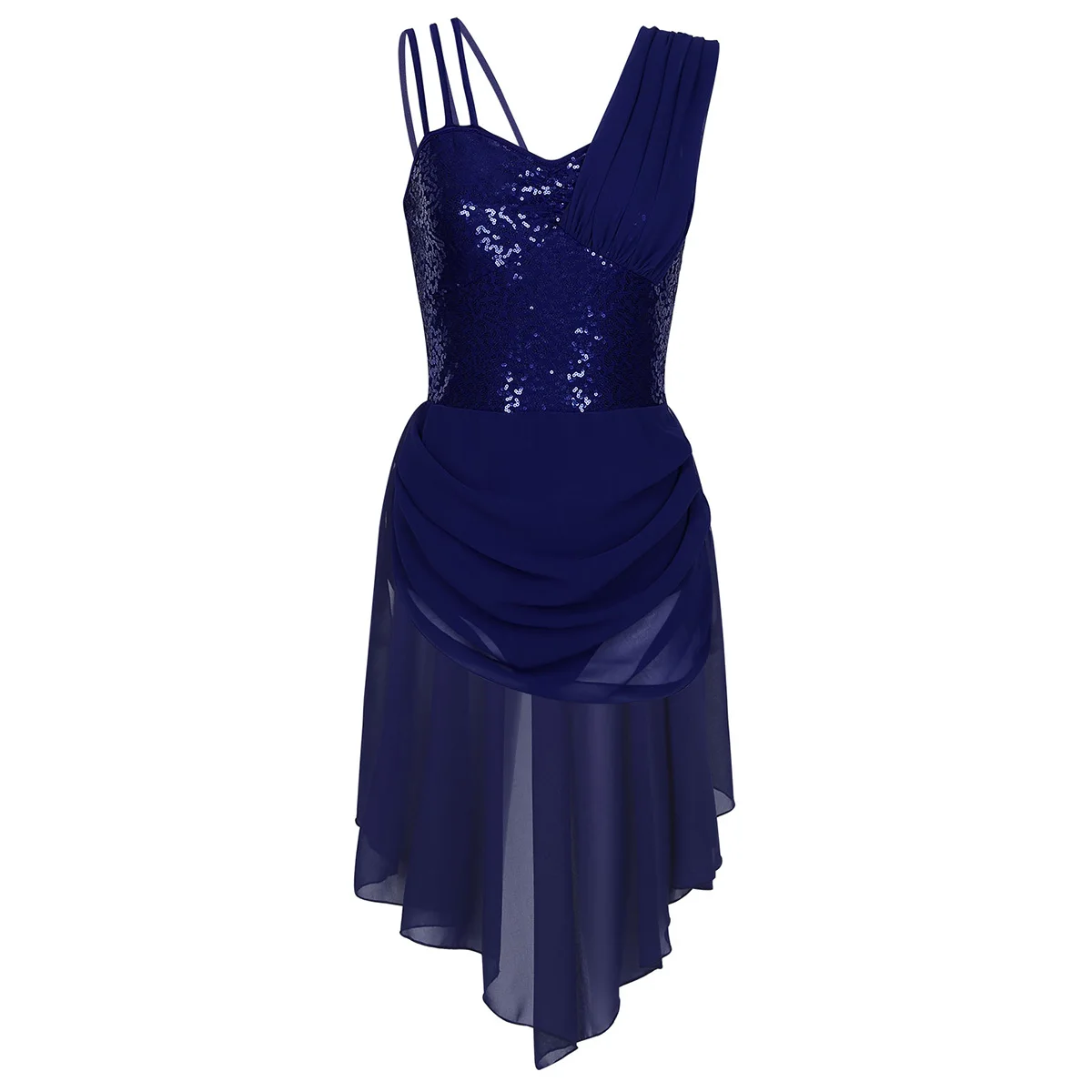 Navy Blue Женское платье для взрослых на тонких бретельках с блестками, необычное платье для балета, современное платье для бальных танцев, современные костюмы для лирических танцев - Цвет: Navy Blue
