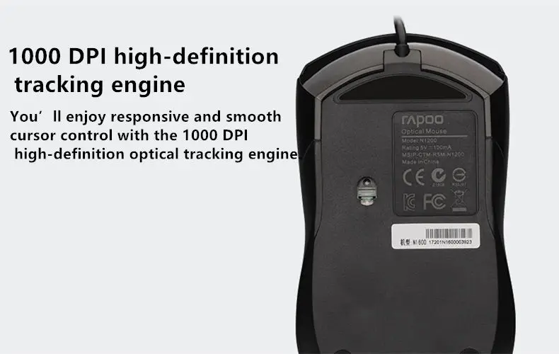 Проводная Бесшумная мышь Rapoo 1000 dpi, оптическая USB игровая мышь для Macbook, ноутбука, компьютера, Высококачественная геймерская мышь, usb mause