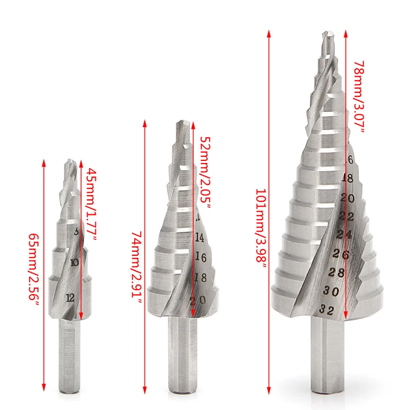 

3Pcs/set HSS 4241 Spiral Flute Step Drill Bit Set Core Cone Step Drill Hole Cutter