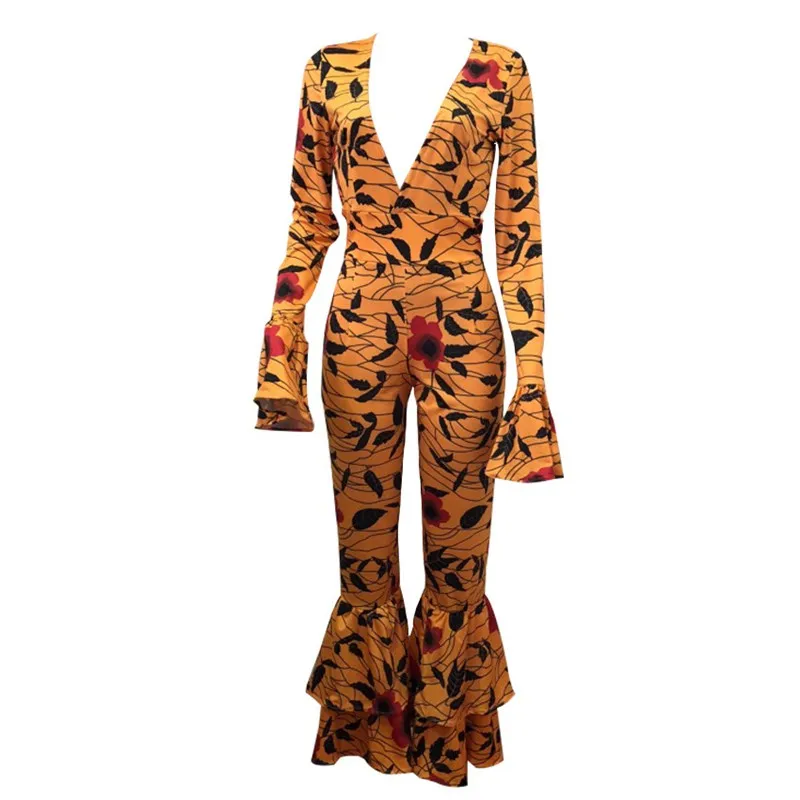 Для женщин длинными расклешенными рукавами сексуальные комбинезоны черного
