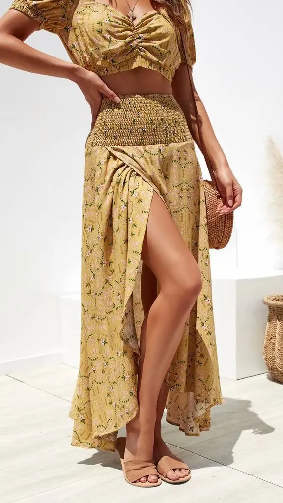 Пляжная одежда с цветочным принтом Boho два комплекта Женский комплект 2 шт. года