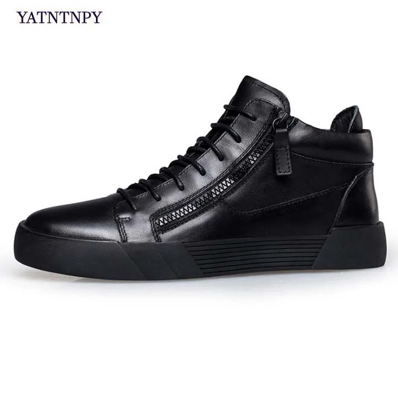 YATNTNPY Plus big size Shoes Men Casual leather shoes men's flat sneakers Man Black Platform pant sapatos moccasins | Обувь