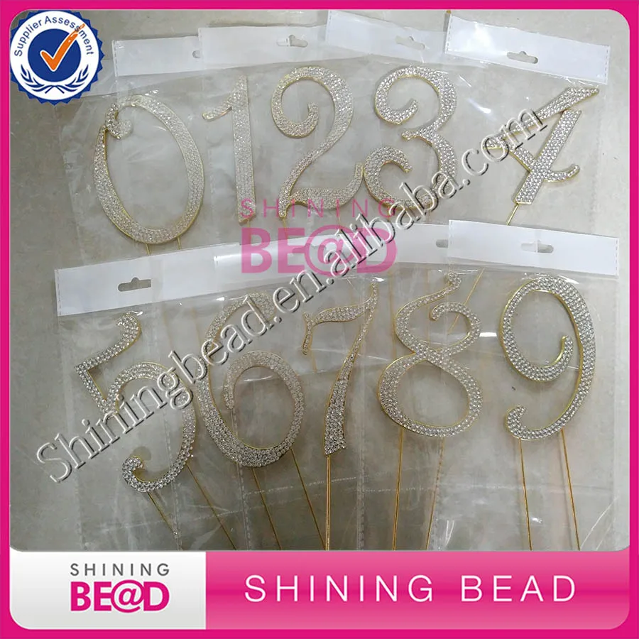 gold plating 12 см День рождения цифра со стразами торт Топпер для вечерние украшения торта, 10 Стиль номер, 5 шт. каждый номер, 50 шт./лот - Цвет: gold plating