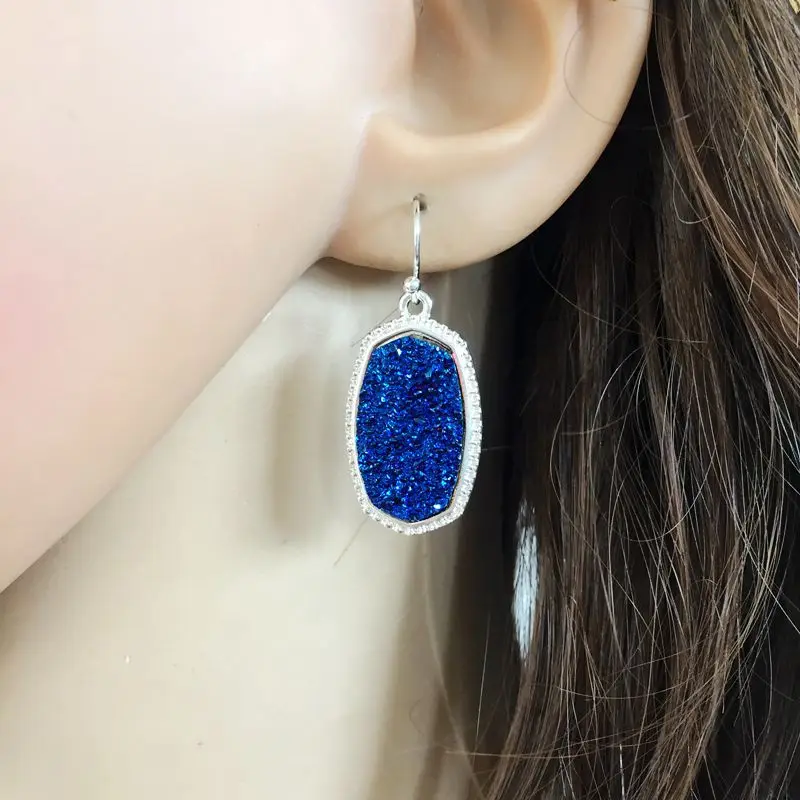 Модные геометрические овальные серьги с подвеской Druzy для женщин богемные золотые друзовидный Камень Висячие серьги ювелирные изделия