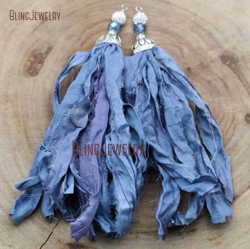 Cerulean Sari подвеска с шёлковой кисточкой защитной крышкой и синим кристаллом Aura