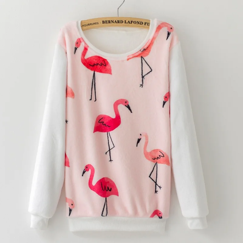 KaiTingu Brand New Autumn Winter Harajuku Long Sleeve Bird flamingos Print Hoodies Sweatshirt Women Pullover Tops | Женская одежда