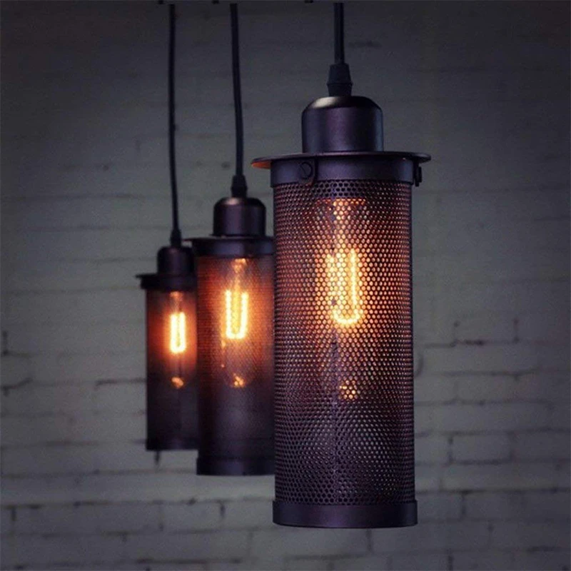 Bombilla LED E27 de estilo Retro, luces colgantes con diseño de malla de Metal, lámpara colgante de un solo Cabeza colgando para casa, cafetería, Hotel, Loft y pasillo