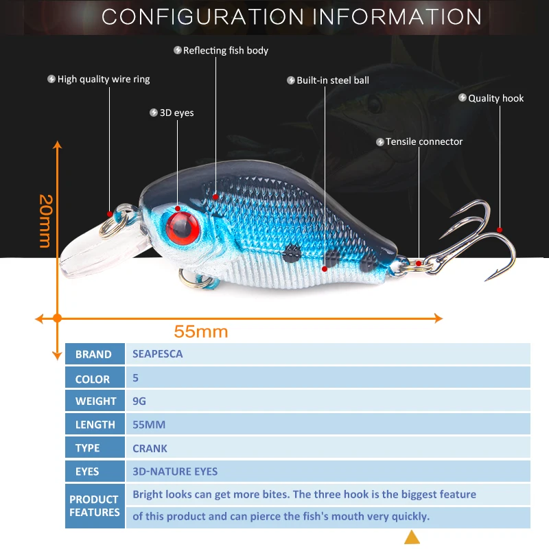 SEAPESCA кривошипная приманка рыболовная 55 мм 9 г Искусственные воблеры клюквы