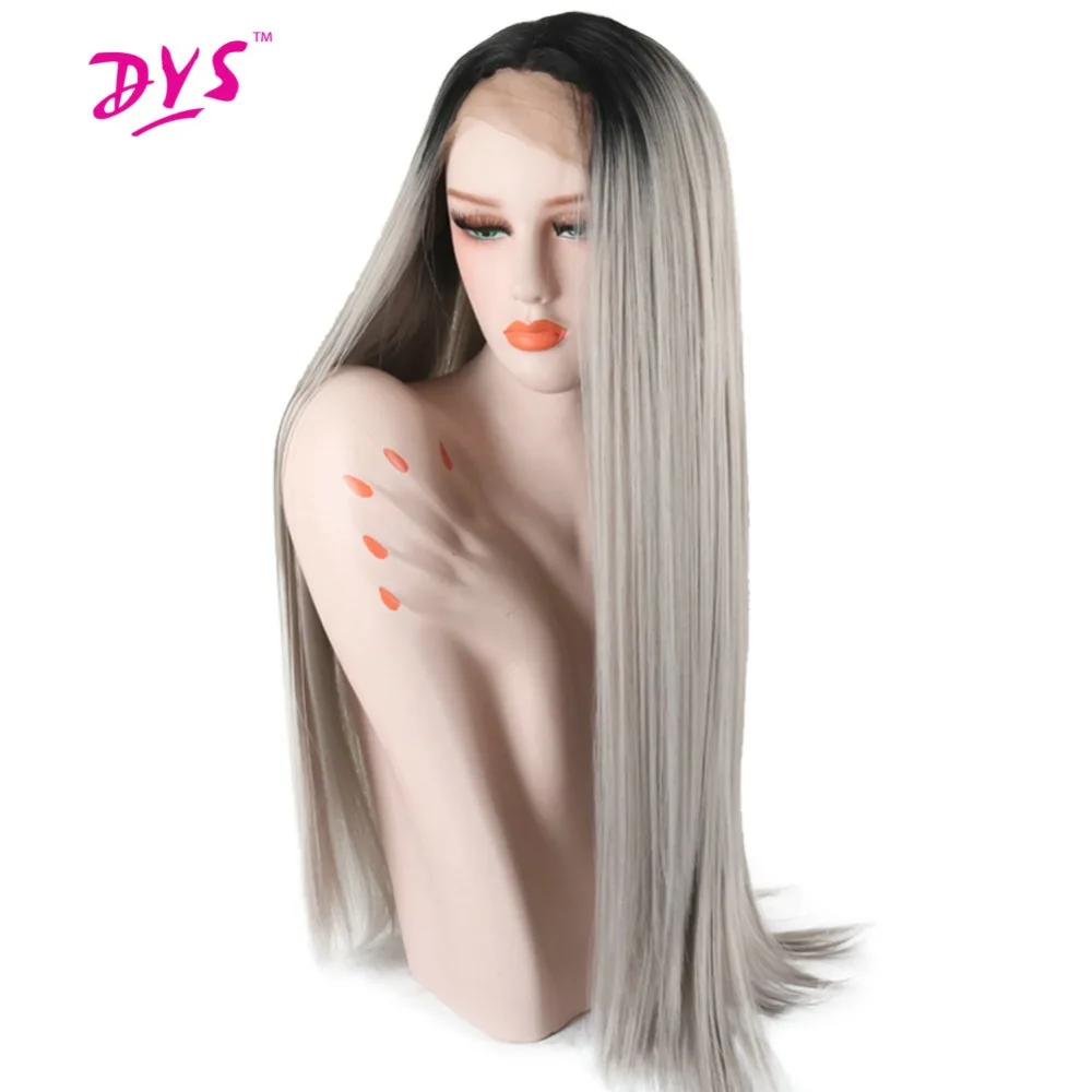 Deyngs 18-30 дюймов длинные прямые кружевные передние парики Омбре серый цвет черный корень синтетические волосы для черных женщин с натуральной линией волос