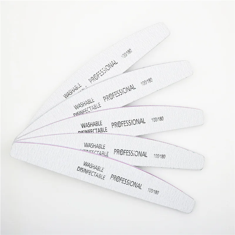 5pcs 1/5 шт Профессиональная моющаяся пилочка для ногтей 100/180 semilune форма банана шлифовальная буферная пилка Маникюрный Инструмент для дизайна ногтей - Цвет: 5pcs