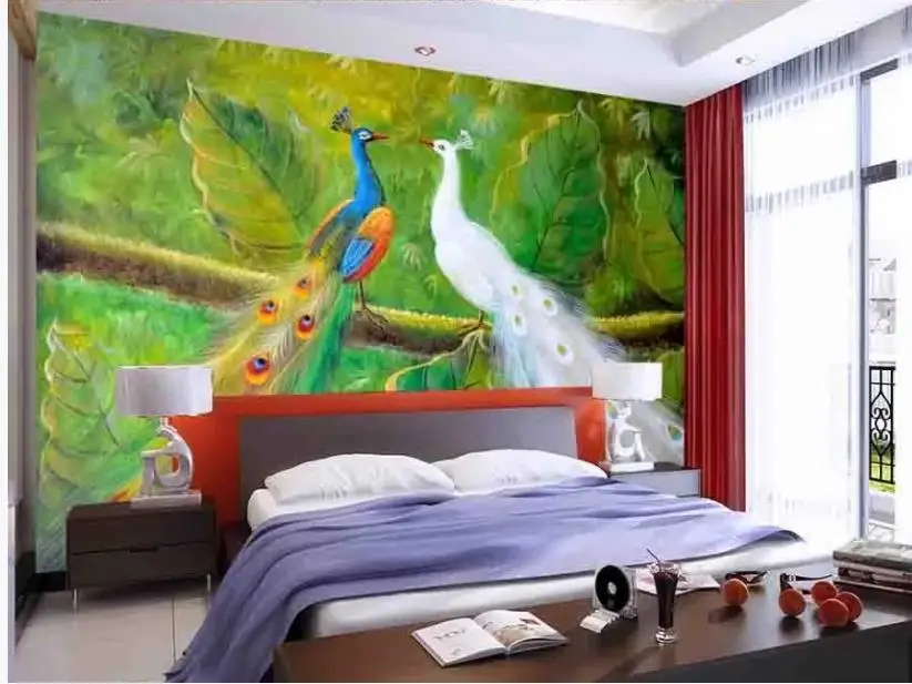 Современные пользовательские 3D обои ручной работы Картина маслом павлин фон