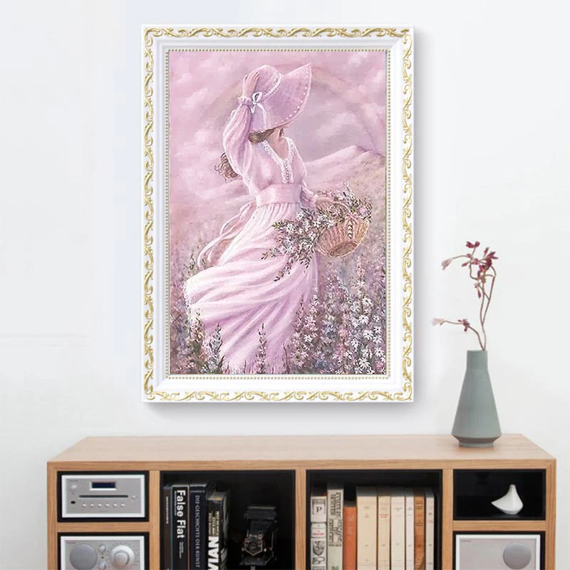 Алмазная живопись картина с квадратными стразами розовая фея 3D вышивка