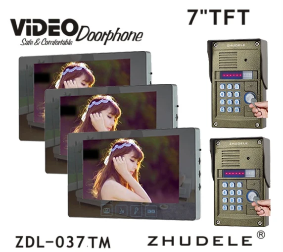 ZHUDELE роскошный 7 дюймовый ЖК видео телефон домофон 700TVL HD IR камера пароль и ID карта