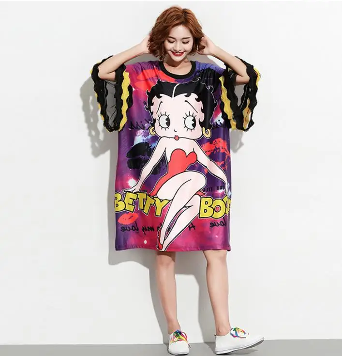 Женское свободное платье с оборками и Расклешенным рукавом летнее больших