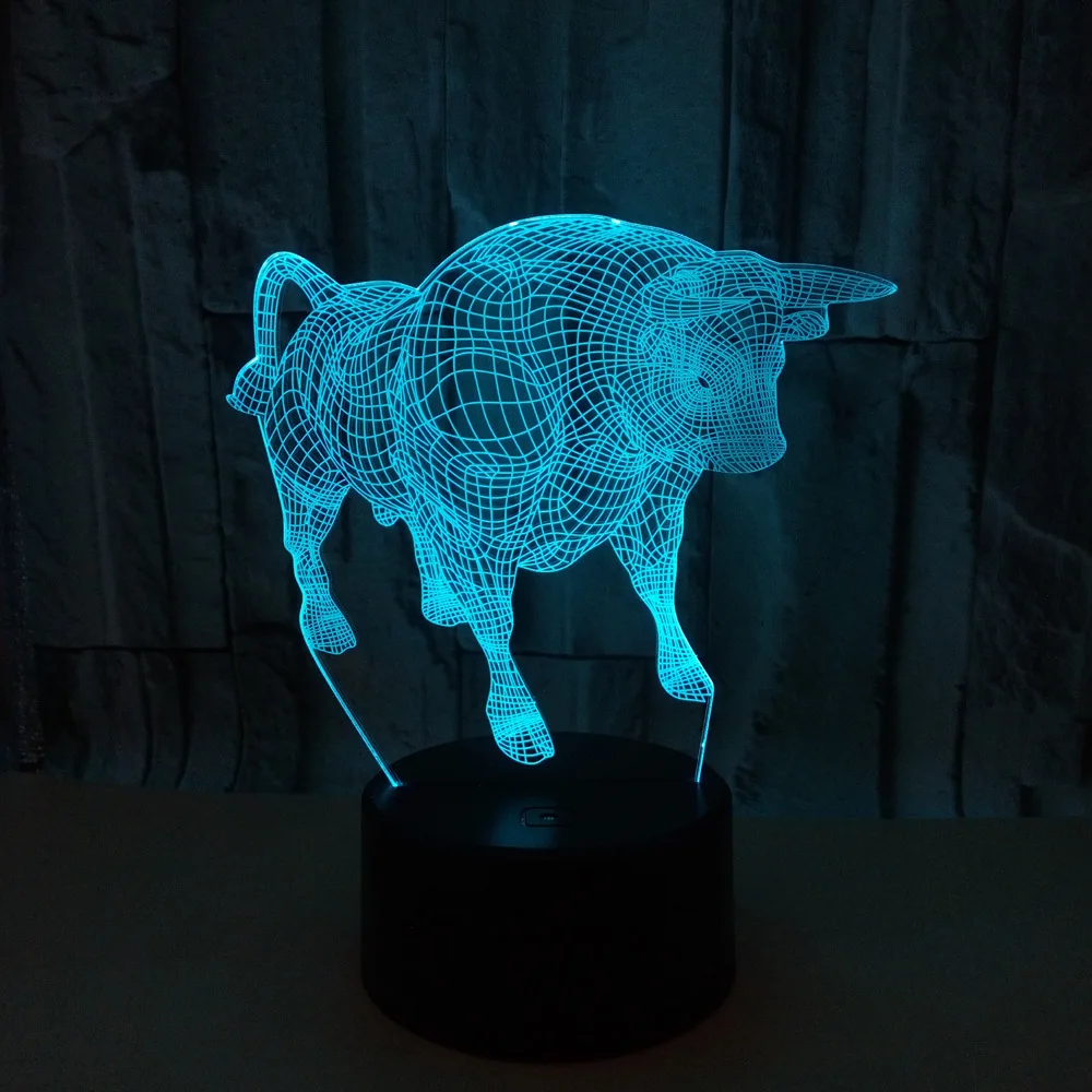 Новый светодиодный 3d светильник Bull Ночной с дистанционным управлением и сменой 7