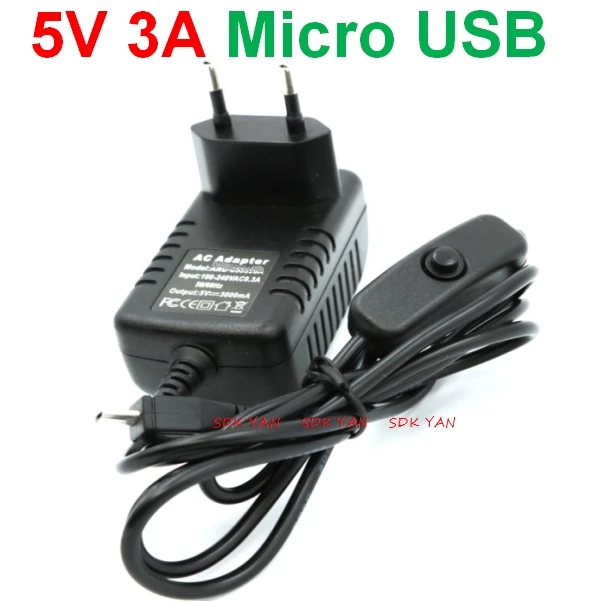 Штепсельная Вилка EU 5 V 3A Raspberry Pi 3 Кнопка питания адаптер питания Micro USB порт для Raspberry Pi 3 Model B 5 v 3a зарядное устройство