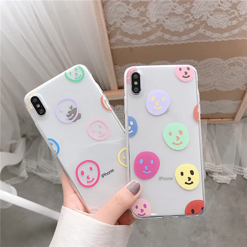 Милые чехлы для телефонов с улыбающимся лицом iPhone X XS max XR мягкий прозрачный