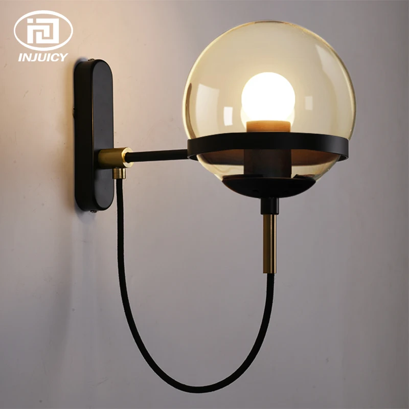 Simple Vintage Wall Lights American Retro Cognac Glass Ball Circle Bronze LED Lamp Hotel Restaurant Mirror | Лампы и освещение
