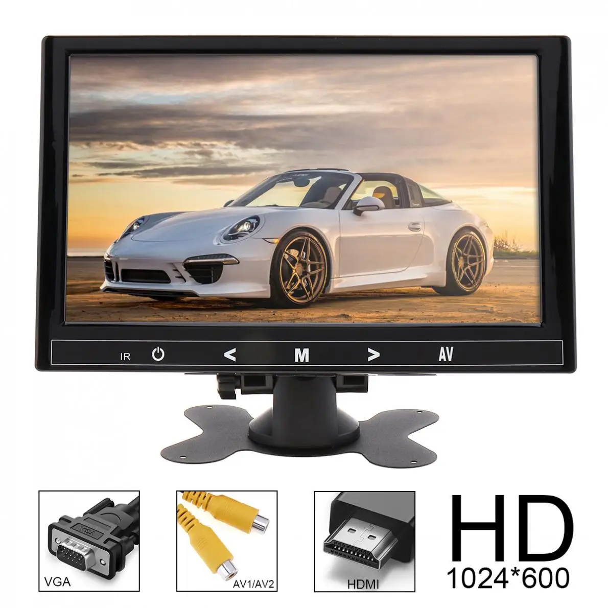 9 дюймов 16:9 HD 1024*600 TFT LCD монитор заднего вида автомобиля 2 видео вход DVD VCD