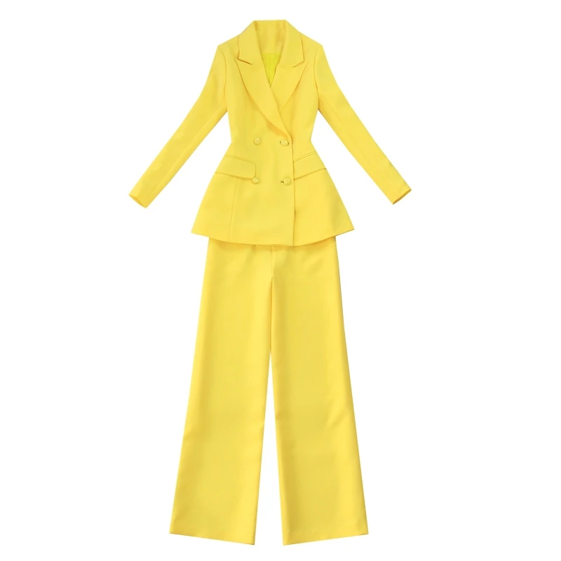 Костюмы из двух предметов с желтыми брюками официальная Женская Офисная форма