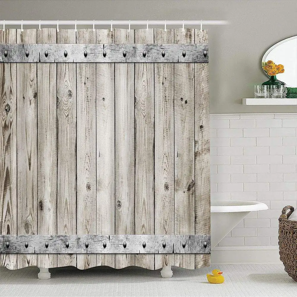 Wood Shower Curtain 200X200 Mat Vintage Decorative Waterproof Polyester Fabric Bathroom Curtain Set Home Bath Decor Multi-size