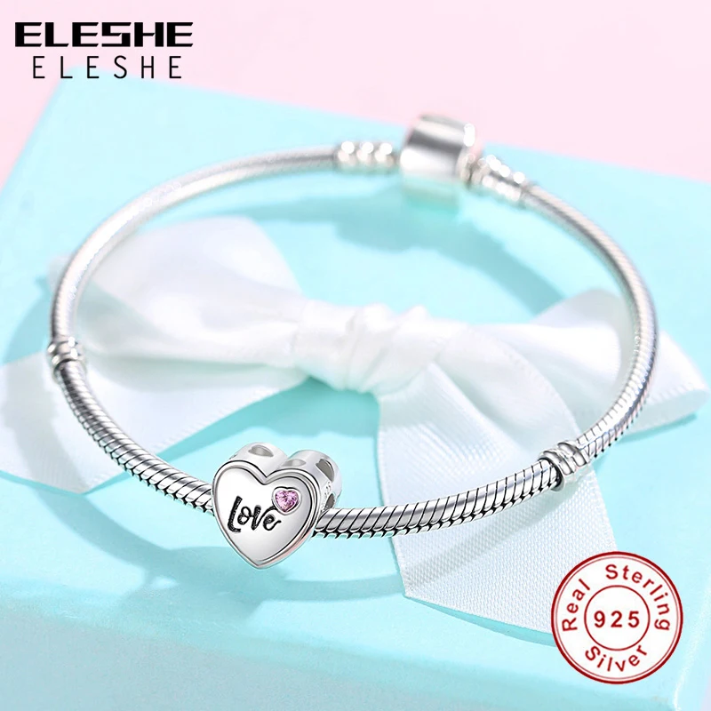 ELESHE 925 пробы серебро розовый любящее сердце бусины в форме двойного конуса