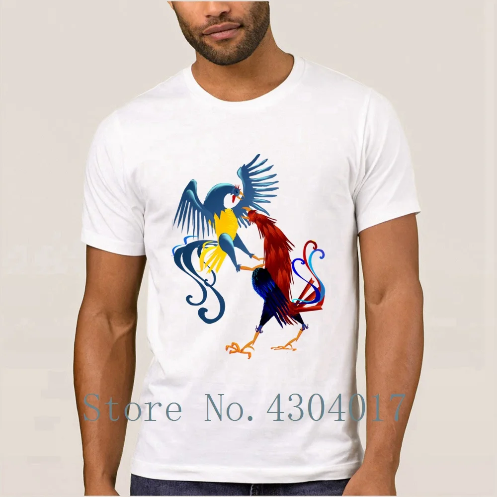 Two Colorful Fighting Roosters T-Shirt For Men Short Sleeve Letters Humor Streetwear Hombre Cotton Slogan Pop Top Tee | Мужская одежда