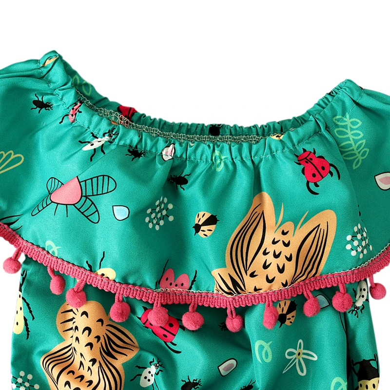 Baby Girls Clothes Toddler Kids Vintage Tassel Romper Green Jumpsuit Cotton Outfits 2019 Summer Clothing | Детская одежда и обувь