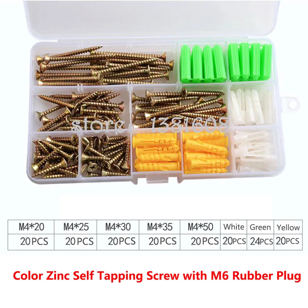 

1 Набор цветных цинковых саморезов, комбинированный комплект с M6, желто-зеленый, белый, резиновый расширительный винт