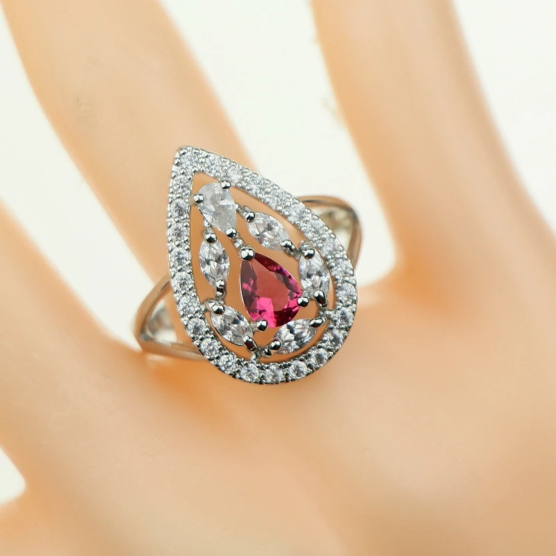 Серебро 925 Свадебные украшения сливы красный фианит серьги с белым
