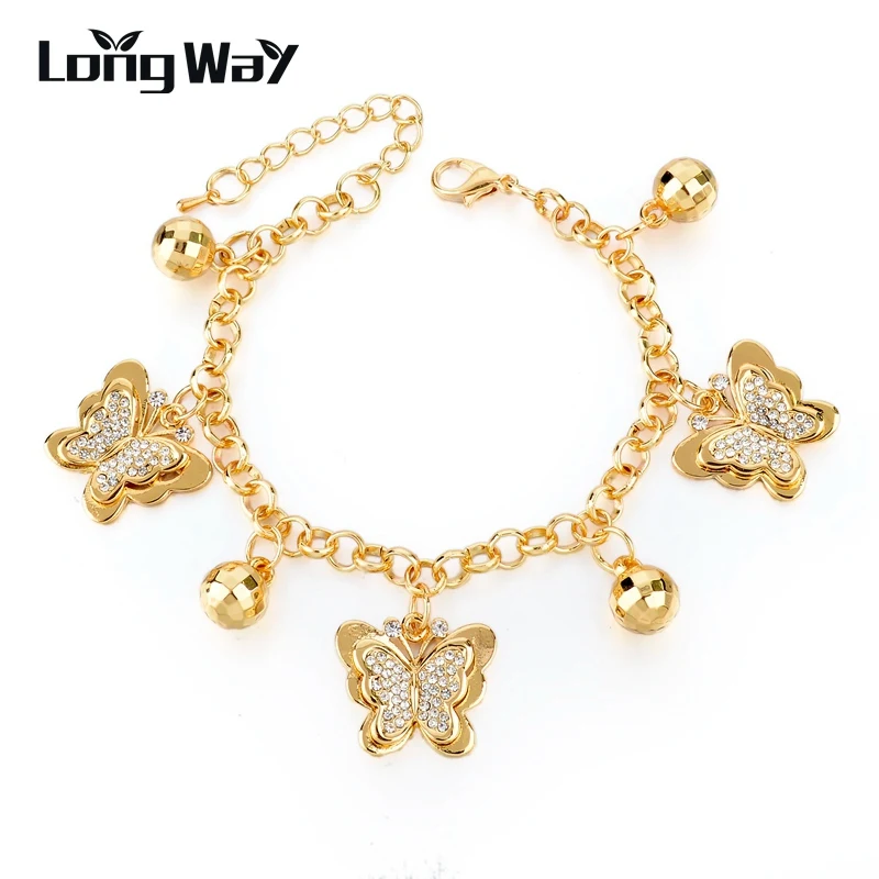 Женский браслет цепочка LongWay золотистого цвета с полностью кристаллами и