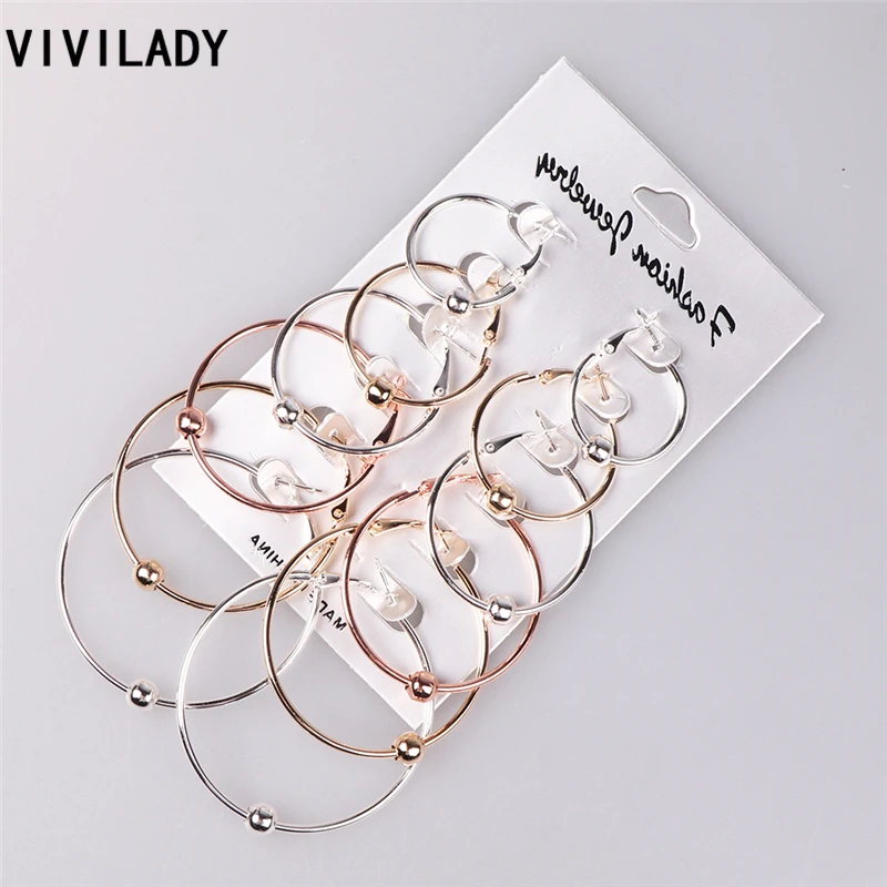VIVILADY 6 Pairs/set Hoop Earrings Women Evening Party Gold Silver Color Lead Cadmium Free Summer Jewelry Newest Birthday Gifts | Украшения
