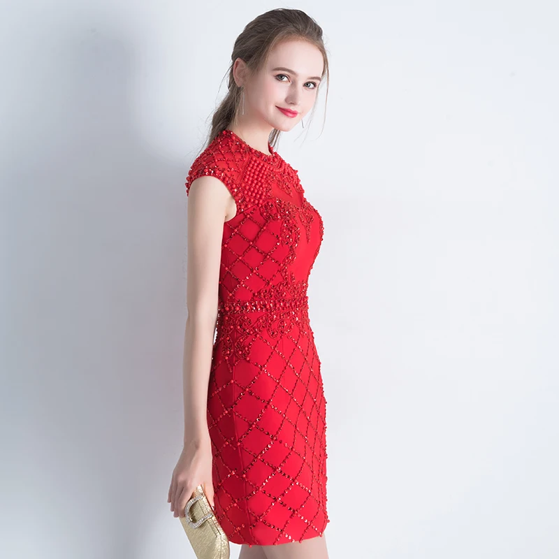SSYFashion, новинка, роскошное Черное короткое платье, кружевное, с бисером, Сельма, сексуальное, с открытой спиной, для банкета, Формальное, вечернее платье, Robe De Soiree