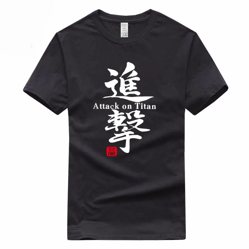 

Euro Size 100% Cotton Attack on Titan Japanese Anime T-shirt Summer Casual O-Neck Tshirt For Men And Women GMT030