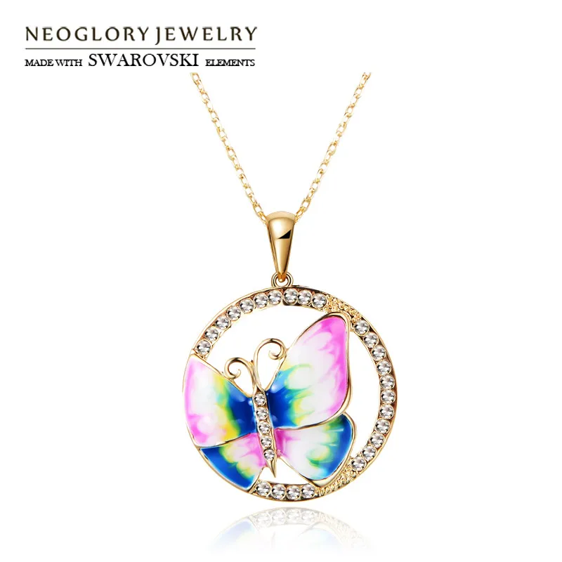 Neoglory Австрия Стразы и эмаль кулон длинное ожерелье светильник желтый Золотой