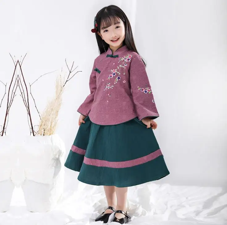Китайские традиционные костюмы с вышивкой для девочек hanfu детский комплект