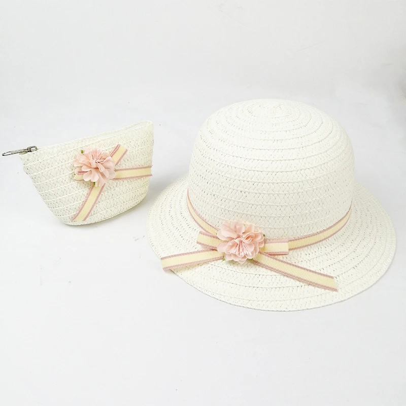 SUEF/ hot new cute rabbit head children straw hat girl princess hat travel student sunshade beach hat two-piece