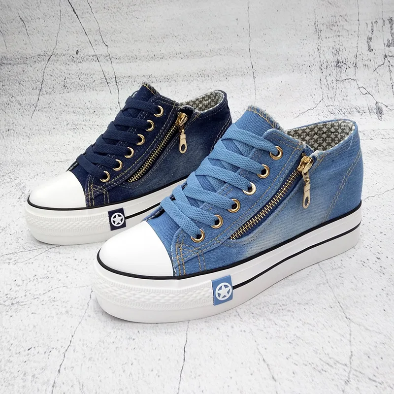 Новая женская обувь на толстой подошве увеличивающая рост Модная Джинсовая