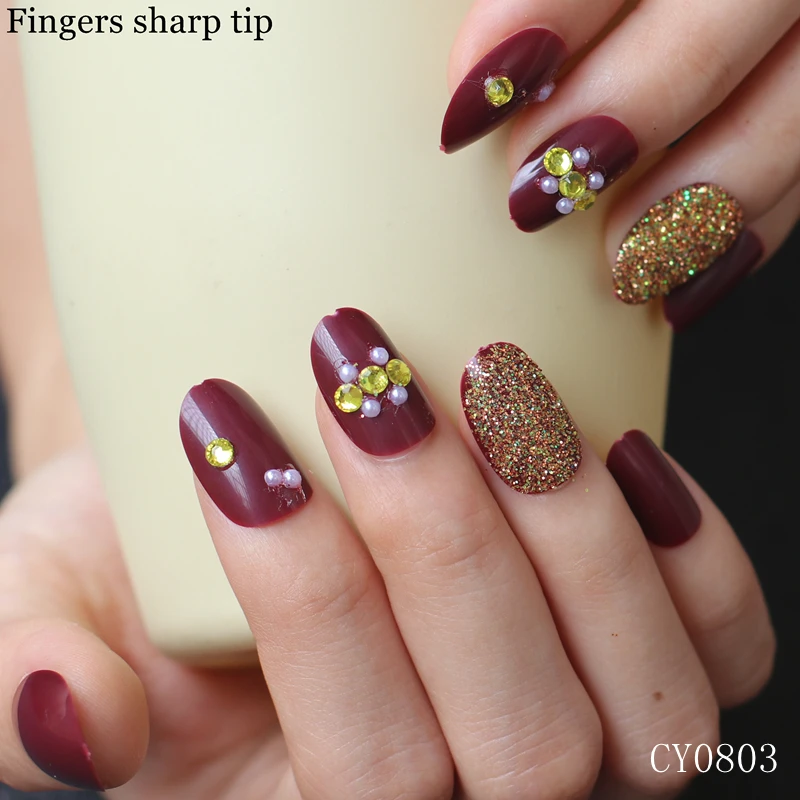 Конфетный большой красный поддельные ногти со вспышкой алмазные ювелирные