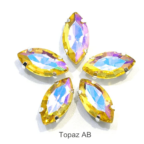 Topaz AB Высококачественные красивые стеклянные стразы с кристаллами в виде листьев, стразы с серебряными когтями для свадебного платья B1259 - Цвет: Topaz AB