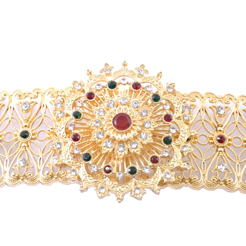 Elegant round crystal hollow flower metal belt designed for ladies wedding party custom dress jewelry belt