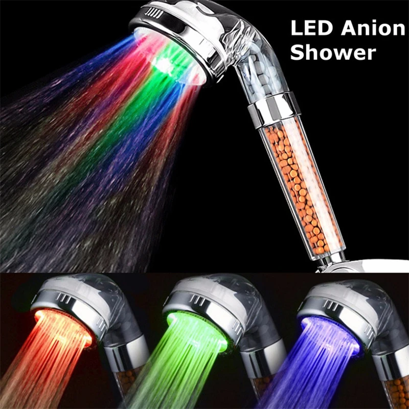 

Светящасветильник насадка для душа, терапия, LED, анион, спа, контроль температуры, цветная насадка для ручного душа
