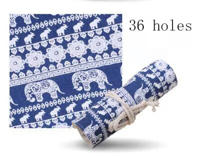 36-blue and white 36/48/72 Отверстия в этническом стиле карандашей, пенал синий и белый фарфор стиль пенал для ручек, красный, синий, серый; Тотем слона карандаш собирает сумки - Цвет: 36-blue and white