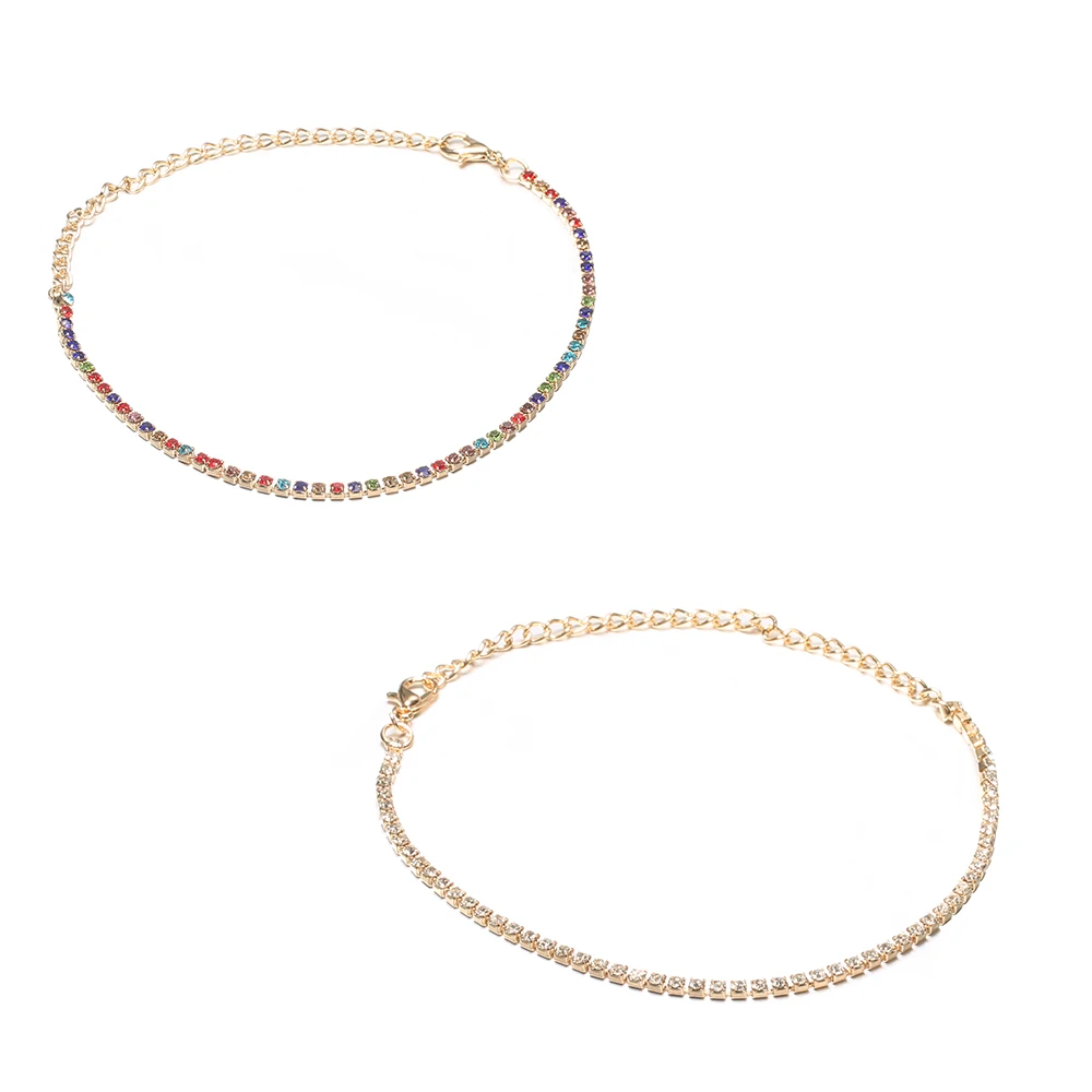 2 шт./компл. простой женский браслет на ногу украшенные разноцветными кристаллами