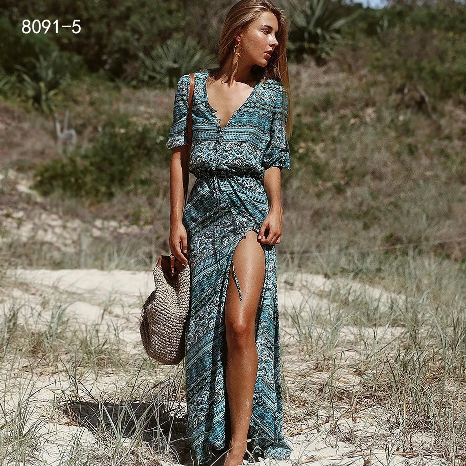 Платье CROPKOP женское длинное пляжное в богемном стиле пикантное Макси-платье с