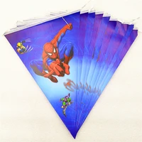 1 set cartoon spiderman party decorations flags banner theme party home kids happy birthday baby shower superhero party supplies
