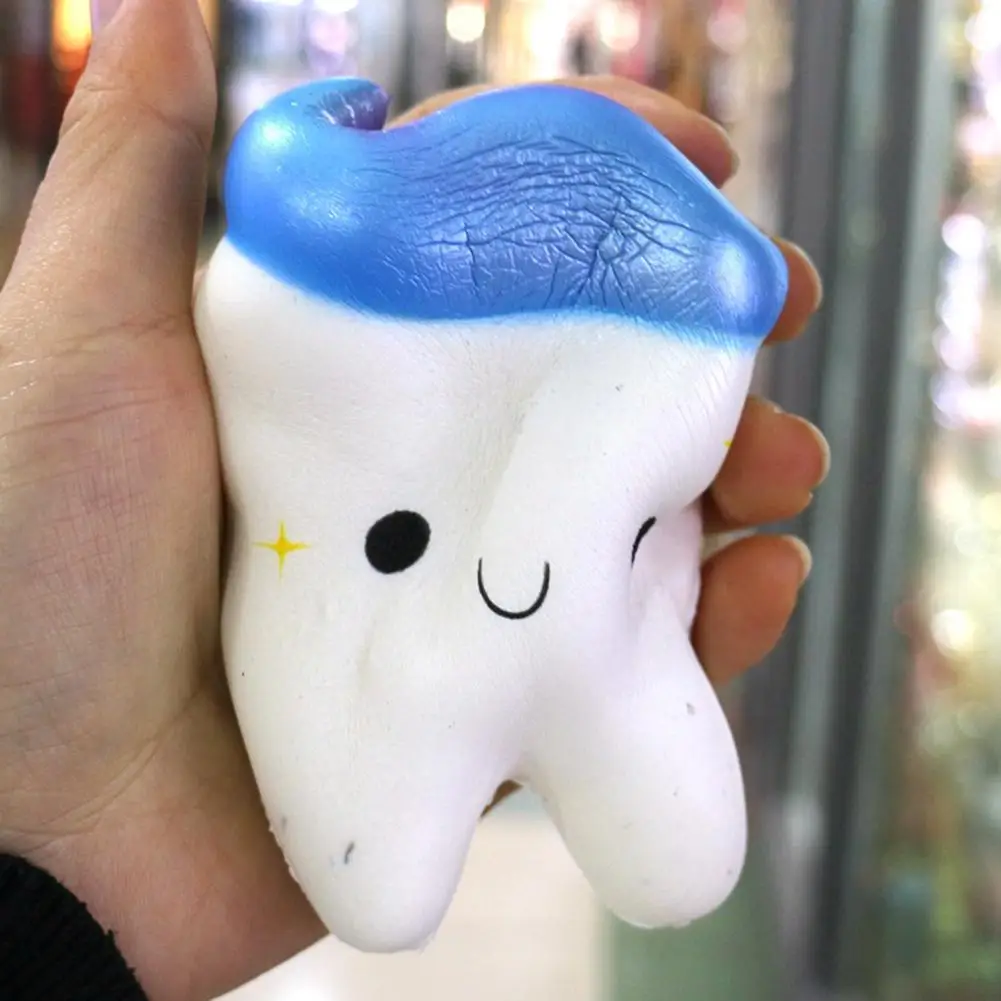 

11.5CM Catoon Squishy Rainbow Tooth Slow Rising Cool Tooth Phone Strap Squeeze Tooth Antistress Toy Decor Squeeze Toy Gift