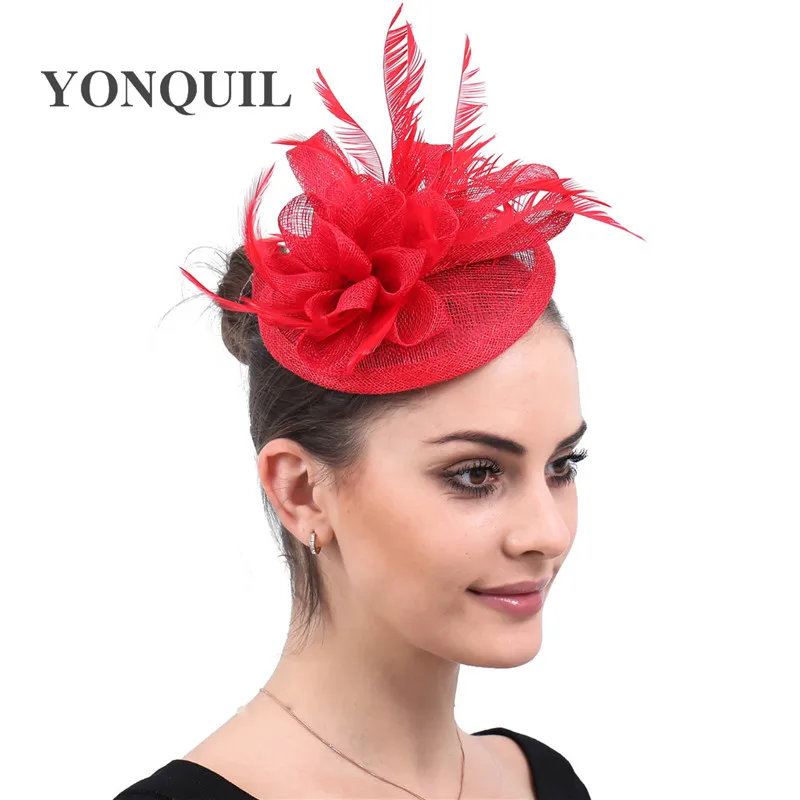 

Sinamay Red Fascinating Hat For Ladies Occasion Church Millinery Caps Women Formal Dress Headpiece Party Dinner Hair Accessory